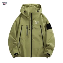 Reebok Men's Hooded Jacket, Black Waterproof Sliding Windproof Coat, Multi-Zip Design Camping Loose-Fitting Softshell Hiking Jac