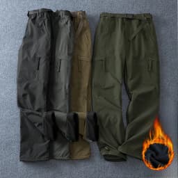 Men Fleece Lined Cargo Pants Winter Outdoor Loose Straight Softshell Hiking Pants Autumn Winter Thick Windproof Snow Trousers