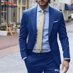 Navy Elegant Men's Suit Business Formal Work Wear Slim Fit Pants Jacket 2 Piece Set Groom Wedding Tuxedo