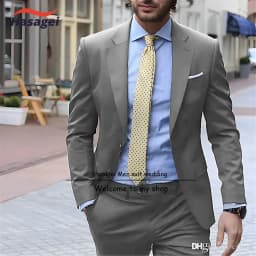 Navy Elegant Men's Suit Business Formal Work Wear Slim Fit Pants Jacket 2 Piece Set Groom Wedding Tuxedo
