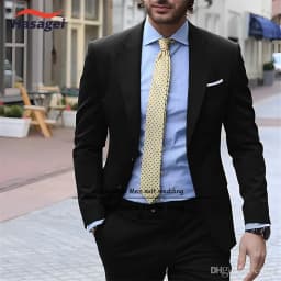 Navy Elegant Men's Suit Business Formal Work Wear Slim Fit Pants Jacket 2 Piece Set Groom Wedding Tuxedo