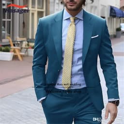 Navy Elegant Men's Suit Business Formal Work Wear Slim Fit Pants Jacket 2 Piece Set Groom Wedding Tuxedo
