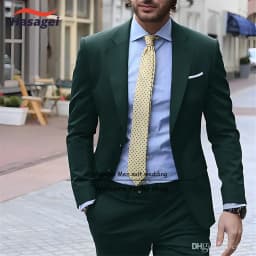 Navy Elegant Men's Suit Business Formal Work Wear Slim Fit Pants Jacket 2 Piece Set Groom Wedding Tuxedo