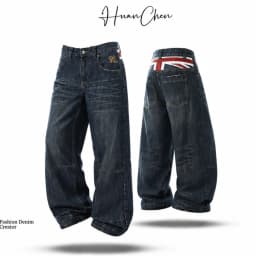 British Style Heavy Washed Baggy Men's Jeans Autumn Winter Denim Pants Man Rice Shaped Flag Wide Leg Straight Woman Trouser Male