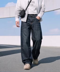 British Style Heavy Washed Baggy Men's Jeans Autumn Winter Denim Pants Man Rice Shaped Flag Wide Leg Straight Woman Trouser Male