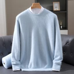 Luxury Men's 100% Mink Cashmere Thickening Sweater O-neck Grid Pullover Thick Knitwear Top Autumn Winter Anti-pilling Clothing