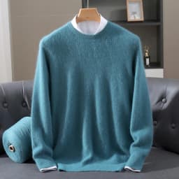 Luxury Men's 100% Mink Cashmere Thickening Sweater O-neck Grid Pullover Thick Knitwear Top Autumn Winter Anti-pilling Clothing