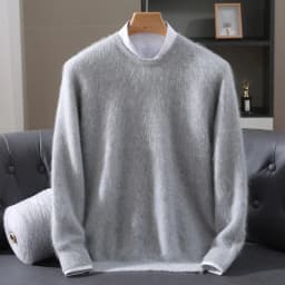 Luxury Men's 100% Mink Cashmere Thickening Sweater O-neck Grid Pullover Thick Knitwear Top Autumn Winter Anti-pilling Clothing