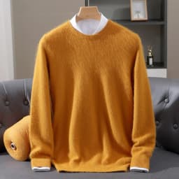 Luxury Men's 100% Mink Cashmere Thickening Sweater O-neck Grid Pullover Thick Knitwear Top Autumn Winter Anti-pilling Clothing
