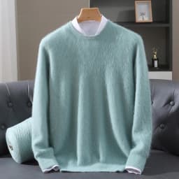 Luxury Men's 100% Mink Cashmere Thickening Sweater O-neck Grid Pullover Thick Knitwear Top Autumn Winter Anti-pilling Clothing