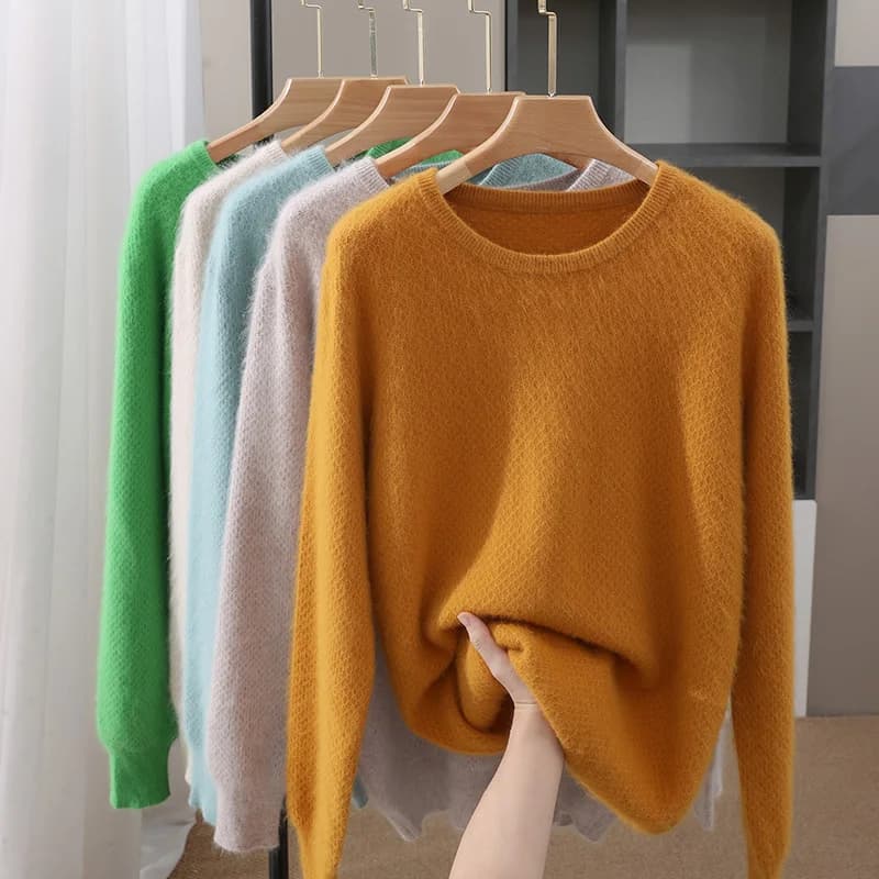 Luxury Men's 100% Mink Cashmere Thickening Sweater O-neck Grid Pullover Thick Knitwear Top Autumn Winter Anti-pilling Clothing