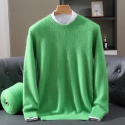 Luxury Men's 100% Mink Cashmere Thickening Sweater O-neck Grid Pullover Thick Knitwear Top Autumn Winter Anti-pilling Clothing