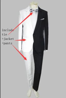 Men's Personality Mixed Color Suit Red Black White Splicing Blazer Pants 2 Piece Set for Stage Singer Chorus Magician Groomsman