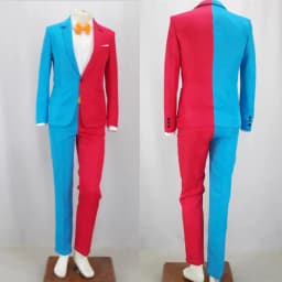 Men's Personality Mixed Color Suit Red Black White Splicing Blazer Pants 2 Piece Set for Stage Singer Chorus Magician Groomsman