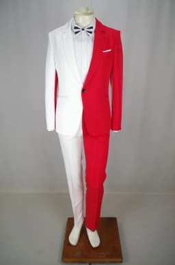 Men's Personality Mixed Color Suit Red Black White Splicing Blazer Pants 2 Piece Set for Stage Singer Chorus Magician Groomsman