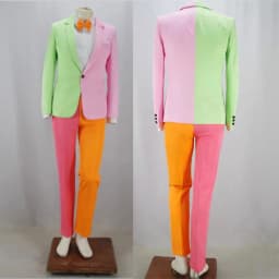Men's Personality Mixed Color Suit Red Black White Splicing Blazer Pants 2 Piece Set for Stage Singer Chorus Magician Groomsman
