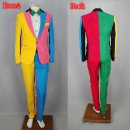 Men's Personality Mixed Color Suit Red Black White Splicing Blazer Pants 2 Piece Set for Stage Singer Chorus Magician Groomsman