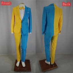 Men's Personality Mixed Color Suit Red Black White Splicing Blazer Pants 2 Piece Set for Stage Singer Chorus Magician Groomsman