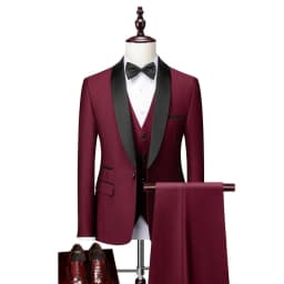 US Size Men Lapel Black Collar 3 Pcs Suit Set Coat Vest Trousers / Business Groom Wedding Dress Fprmal Blazer Pants Waistcoat