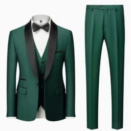 US Size Men Lapel Black Collar 3 Pcs Suit Set Coat Vest Trousers / Business Groom Wedding Dress Fprmal Blazer Pants Waistcoat