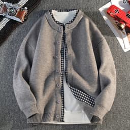 New Autumn and Winter Men's Knitted Sweater Cardigan Versatile Base Fake Two-Piece Jacket Fashionable Casual Men's Clothing Tops