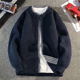 New Autumn and Winter Men's Knitted Sweater Cardigan Versatile Base Fake Two-Piece Jacket Fashionable Casual Men's Clothing Tops