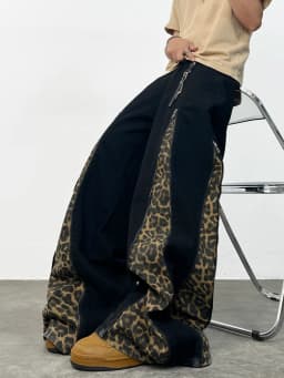 Men's Jeans Versatile Streetwear Wide Pants, Trendy Y2K Leopard Print Patchwork Men's Casual Trousers,Suitable For All Seasons