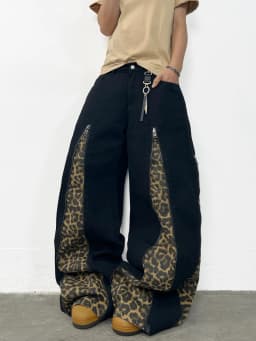Men's Jeans Versatile Streetwear Wide Pants, Trendy Y2K Leopard Print Patchwork Men's Casual Trousers,Suitable For All Seasons