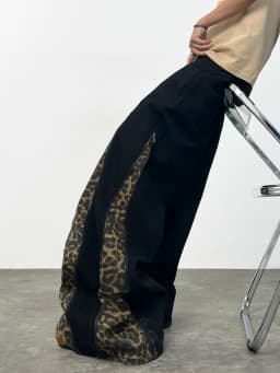 Men's Jeans Versatile Streetwear Wide Pants, Trendy Y2K Leopard Print Patchwork Men's Casual Trousers,Suitable For All Seasons