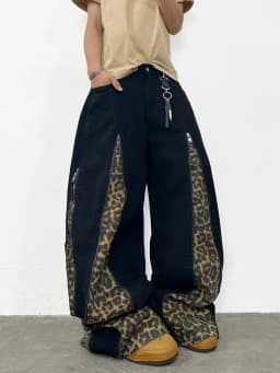 Men's Jeans Versatile Streetwear Wide Pants, Trendy Y2K Leopard Print Patchwork Men's Casual Trousers,Suitable For All Seasons