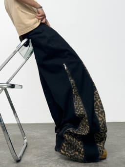 Men's Jeans Versatile Streetwear Wide Pants, Trendy Y2K Leopard Print Patchwork Men's Casual Trousers,Suitable For All Seasons