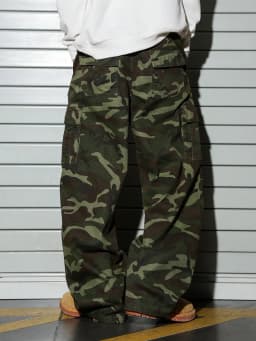 Men's Wide-Leg Camo Cargo Pants, Multi-Pocket Military Tactical Trousers, Streetwear Hip-Hop Loose Casual Work Pants