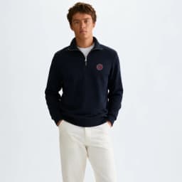 CH Mens Timeless Round Patch Badge Chest Accent Quarter Zip Collared Sweatshirt Four Season Multi Occasion Top