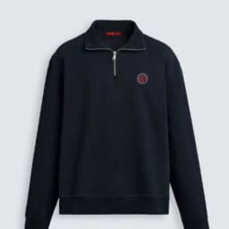 CH Mens Timeless Round Patch Badge Chest Accent Quarter Zip Collared Sweatshirt Four Season Multi Occasion Top