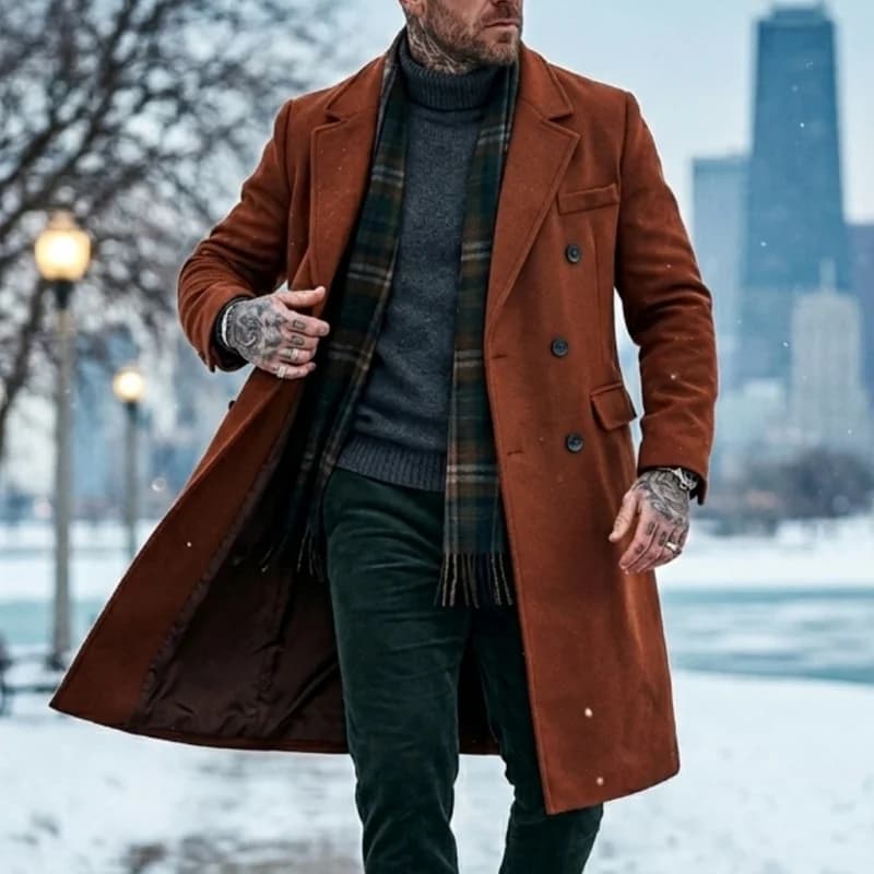 New Winter Men's Wool Blend Extended-Length Super Long Trench Coat Business Casual Streetwear Hybrid Warm Outdoor Jacket for Men