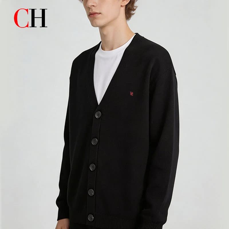 CH Women's V-Neck Knit Cardigan Long Sleeve Button Front Soft Casual Sweater Jacket for Office Daily Wear