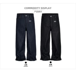 MIJKO Black Blue Mens Baggy Jeans Straight Solid Color Cleanfit Loose Casual Denim Trousers Unisex Cargo Pants ZJ090