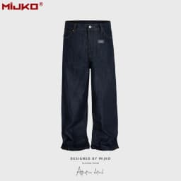MIJKO Black Blue Mens Baggy Jeans Straight Solid Color Cleanfit Loose Casual Denim Trousers Unisex Cargo Pants ZJ090
