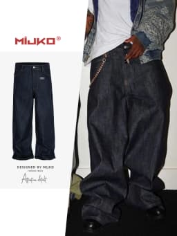 MIJKO Black Blue Mens Baggy Jeans Straight Solid Color Cleanfit Loose Casual Denim Trousers Unisex Cargo Pants ZJ090