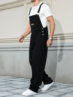 Men's Four - Season Black Denim Overalls, Simple and Casual Style, Retro and Daily