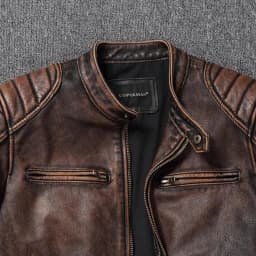 Vintage Black Brown Real Cowhide Genuine Leather Jacket Real Fur Men's Leather Jacket Men Leather Jacket Motorcycle Coat