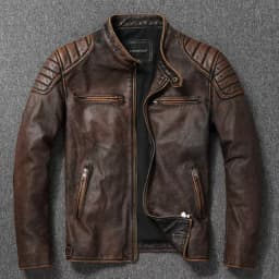 Vintage Black Brown Real Cowhide Genuine Leather Jacket Real Fur Men's Leather Jacket Men Leather Jacket Motorcycle Coat