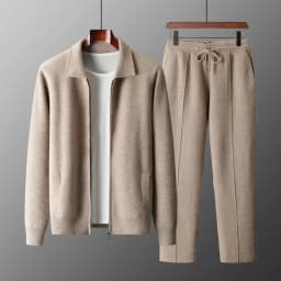 MVLYFLRT Men's 100% Merino Wool Two-Piece Suit Zipper Cardigan And Elastic Waist Pants Casual Warm Autumn Winter Clothing Set...