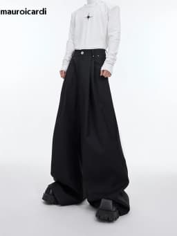 Mauroicardi Spring Autumn Long Loose Casual Black Flowy Soft Pleated Baggy Wide Leg Pants Men with High Waist Korean Fashion2024