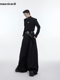 Mauroicardi Spring Autumn Long Loose Casual Black Flowy Soft Pleated Baggy Wide Leg Pants Men with High Waist Korean Fashion2024