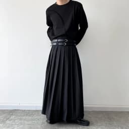 Double Belt Pleated Skirt for Men and Women Japan Harajuku Streetwear Dark Black Skirt Pants Net Celebrity Skirt Stage Clothing