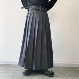 Double Belt Pleated Skirt for Men and Women Japan Harajuku Streetwear Dark Black Skirt Pants Net Celebrity Skirt Stage Clothing
