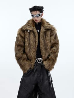 Mauroicardi Winter Short Thick Warm Brown Hairy Soft Faux Fur Coat Men with Turn-down Collar Long Sleeve Fluffy Jackets 2024