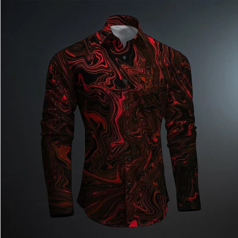 2024 New Geometry 3D Printing Color Block Abstract Fashion Casual Men's Shirt Party Street Spring and Autumn Lapel Long Sleeve