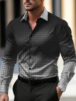 Men's Stylish Casual Long Sleeve Shirt Breathable Tops Gradient Casual Business Shirts Full Sleeve shirts Turn-Down Collar